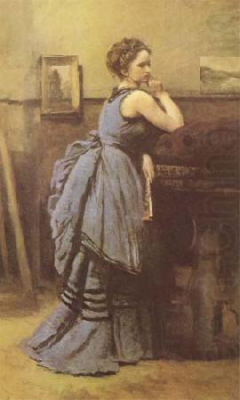 Woman in Blue (mk09), Jean Baptiste Camille  Corot
